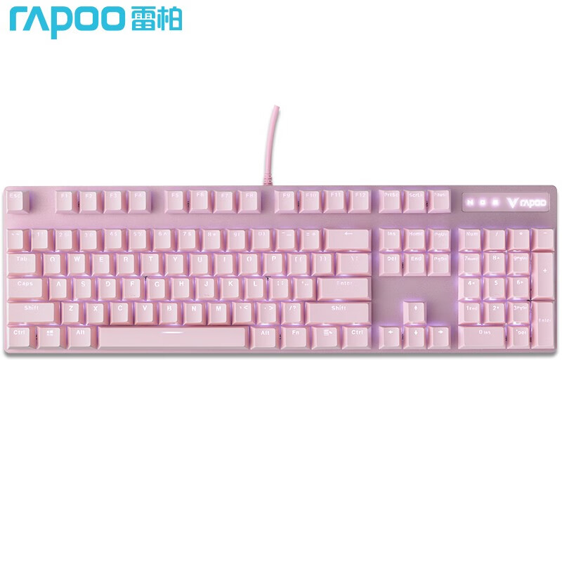 雷柏（Rapoo） V500PRO粉色版 机械键盘 有线键盘 游戏键盘 104键单光键盘 吃鸡键盘 女生键盘 茶轴