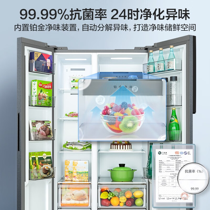 美的(Midea)549升冰箱雙開(kāi)門(mén)對(duì)開(kāi)家用一級(jí)能效變頻風(fēng)冷無(wú)霜智能BCD-549WKPZM(E)  炫晶灰