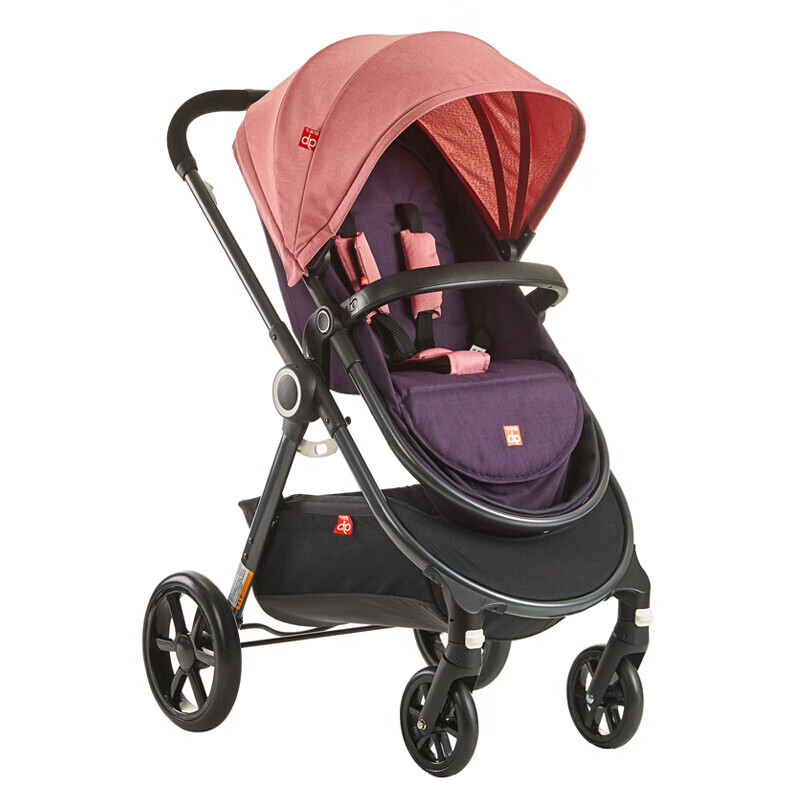 gb好孩子婴儿推车 高景观婴儿车 可坐可平躺双向推行避震折叠轻便儿童推车 紫粉GB105-Q207PP
