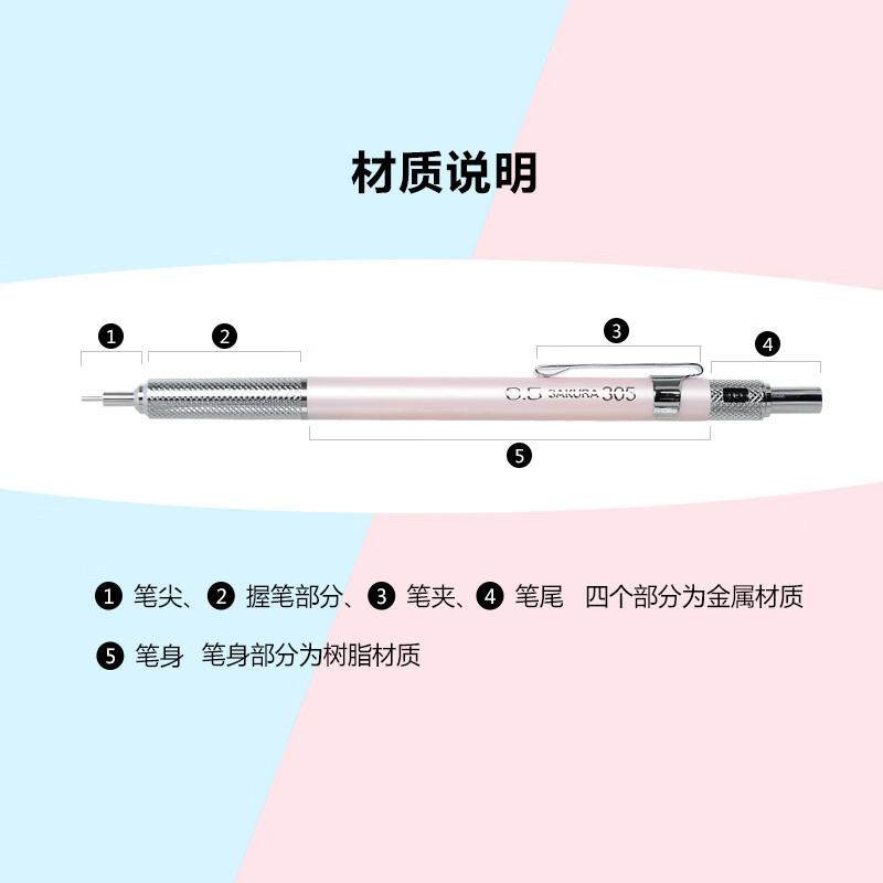 日本樱花(SAKURA)金属自动铅笔活动铅笔绘图铅笔 避震笔芯防断 0.5mm玫瑰金笔杆【日本进口】