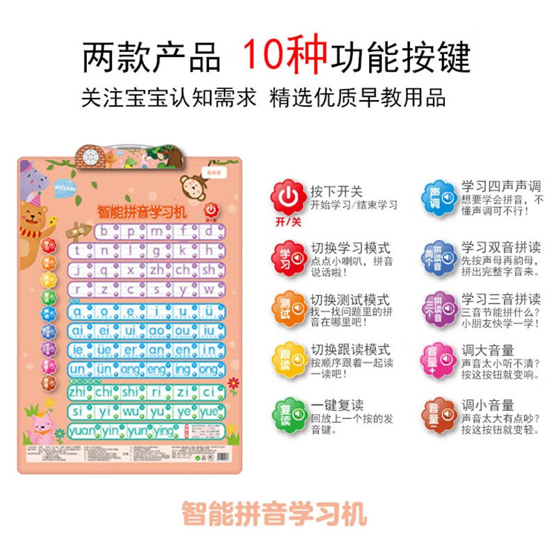 乐乐鱼智能拼音学习机拼读训练声调韵母 幼儿园一年级汉语拼音启蒙有声挂图儿童玩具TGT088礼品