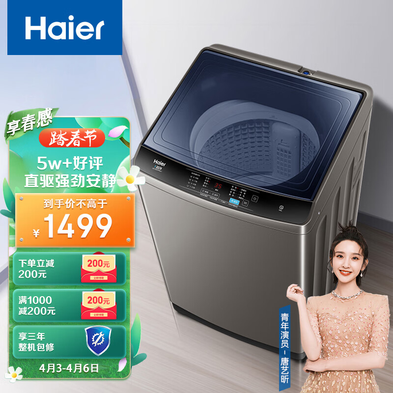 海尔（Haier) 波轮洗衣机全自动 以旧换新 10KG直驱变频 蝶型水流 仿生过滤器  租房神器EB100B20Mate1