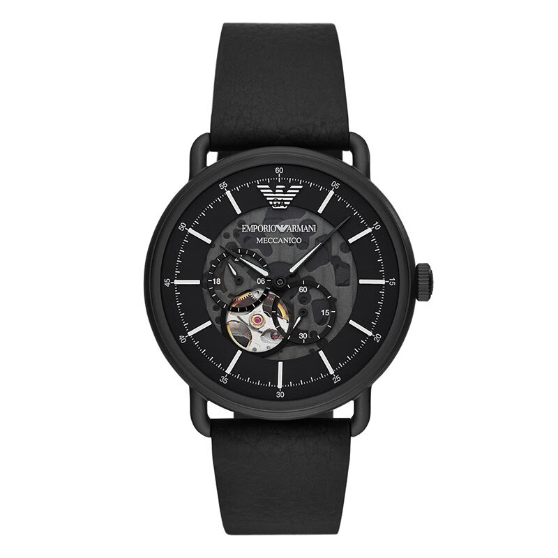 阿玛尼(Emporio Armani)手表 宋威龙同款黑武士镂空三眼商务休闲机械男士腕表AR60028