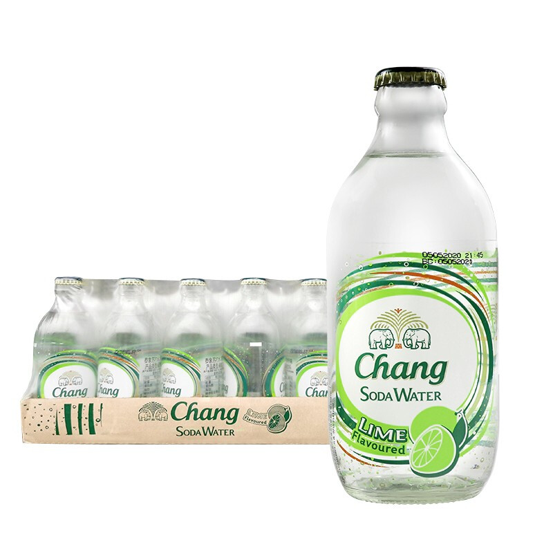 泰國進(jìn)口 大象（Chang）蘇打水青檸味325ml*24瓶 整箱裝泰象牌無糖氣泡水