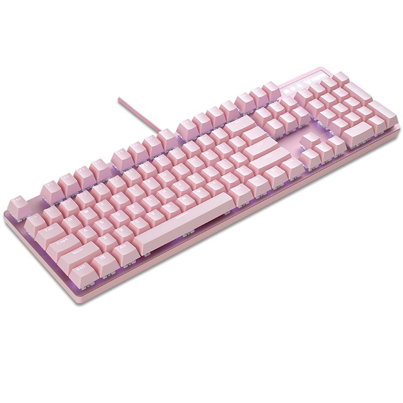 雷柏（Rapoo） V500PRO粉色版 机械键盘 有线键盘 游戏键盘 104键单光键盘 吃鸡键盘 女性键盘 黑轴