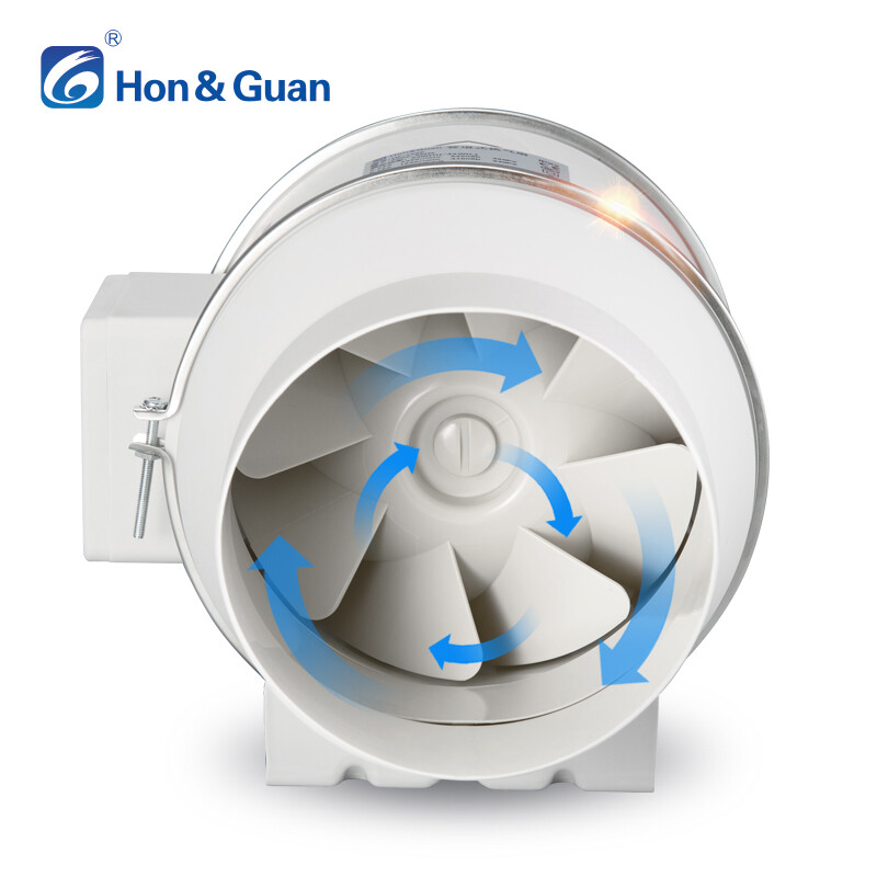 Hon&Guan 新风管道风机换气扇厨房斜流静音增压抽风机家用油烟抽风机强力排气扇4寸6寸8寸 HF-150P