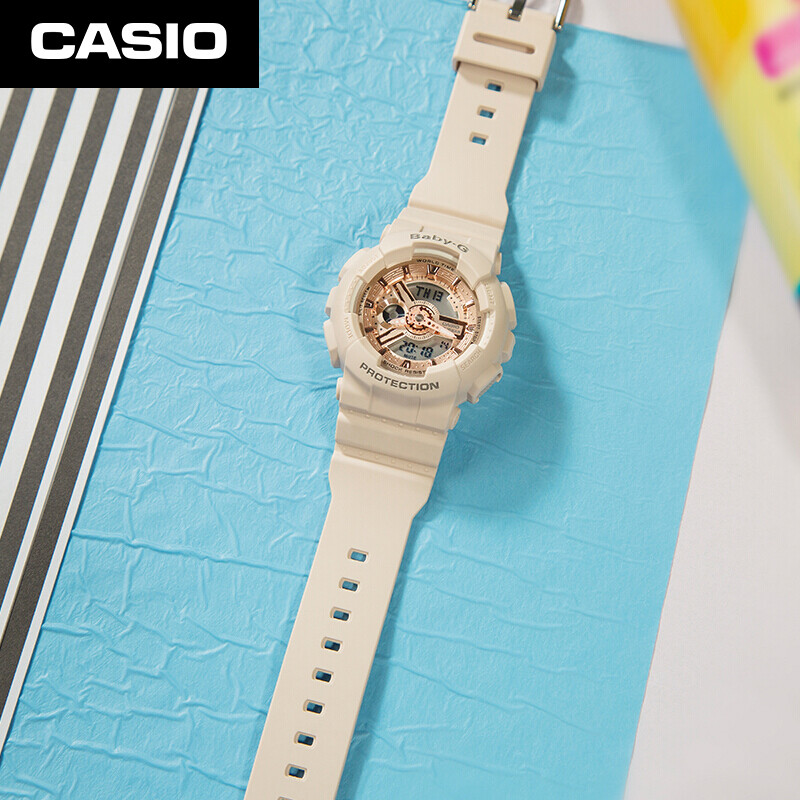 卡西欧（CASIO）手表  BABY-G系列 淡雅裸粉色系 防震防水LED照明运动女士手表 BA-110CP-4A