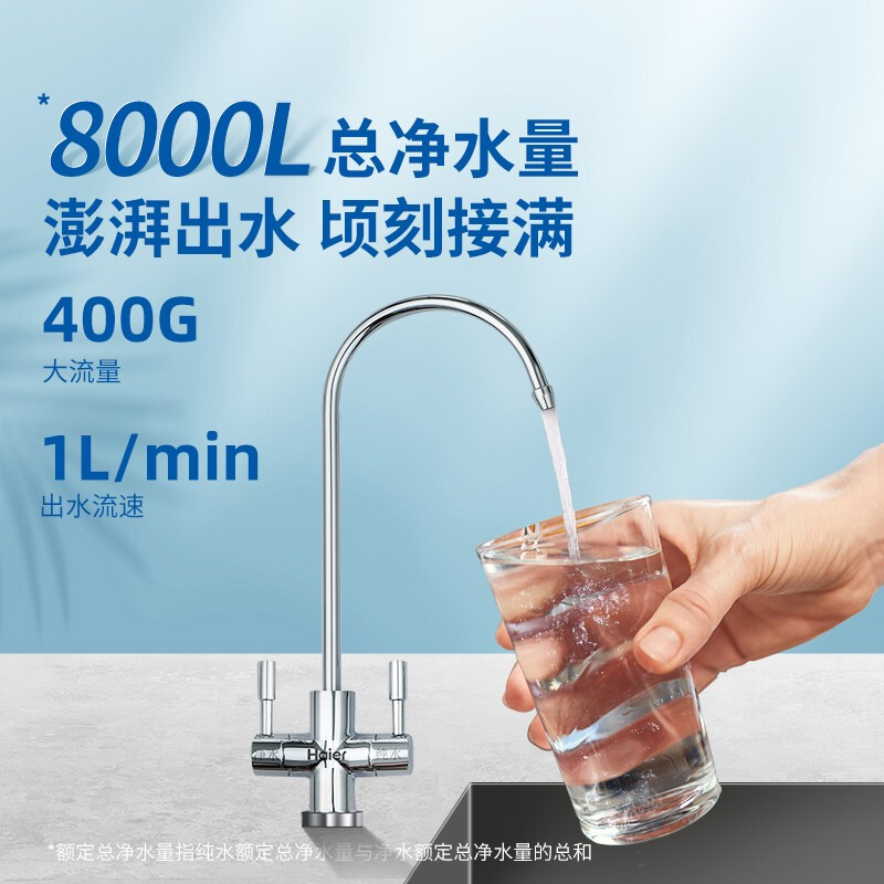 【新品小白熊】海爾（Haier)凈水器家用凈水機(jī) RO反滲透純水機(jī)400G大通量雙出水直飲機(jī)4H99 高端實(shí)用全屋三件套