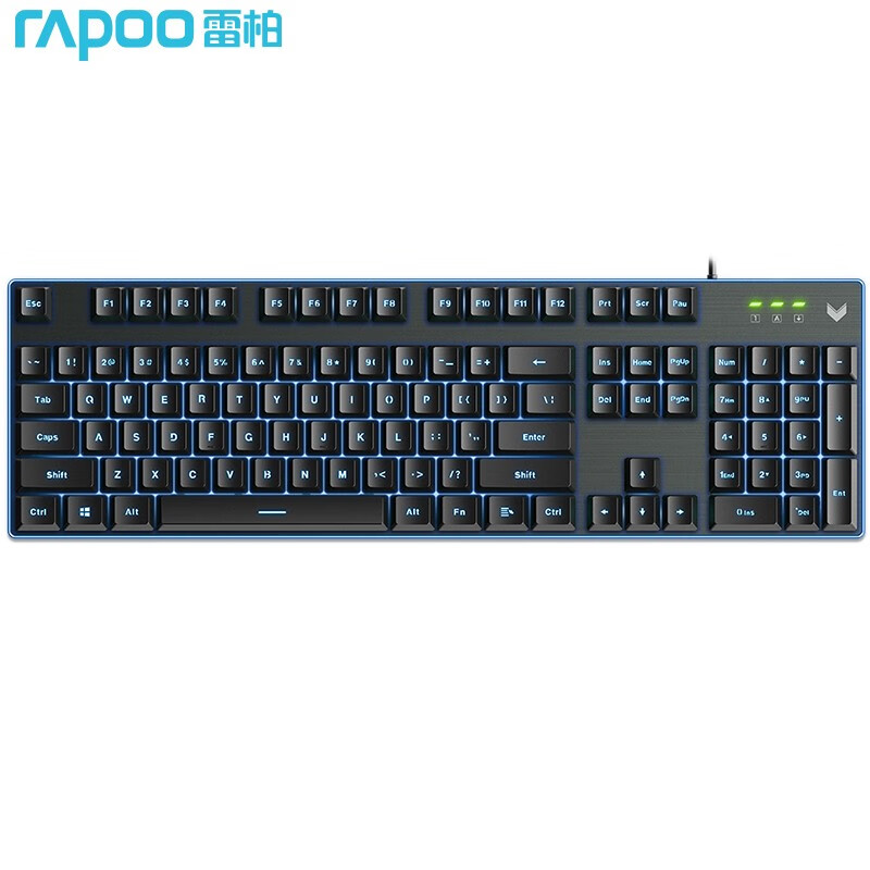 雷柏（Rapoo） V58 有线键盘 游戏键盘 全尺寸单光键盘 类茶轴机械手感 防泼溅 单色蓝光 黑色