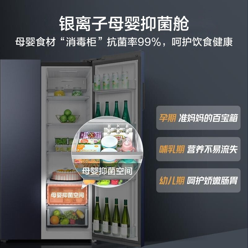 美的(Midea)慧鲜系列650升变频一级能效对开双门家用冰箱智能家电风冷无霜BCD-650WKPZM(E)母婴存储空间