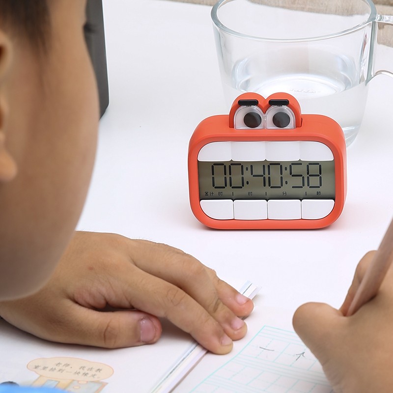 码仕 闹钟计时器学生学习定时器创意智能儿童可震动静音厨房用电子正计时器 大嘴计时款 朱红色