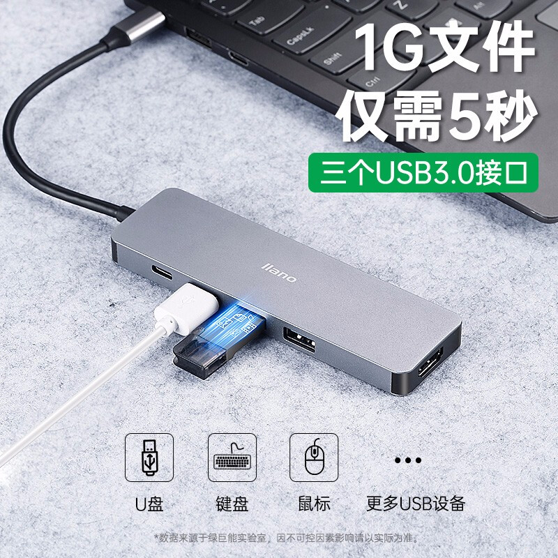 绿巨能（llano）type-c扩展坞适用华为苹果电脑MacBook转换器USB-C拓展HDMI投屏 五合一