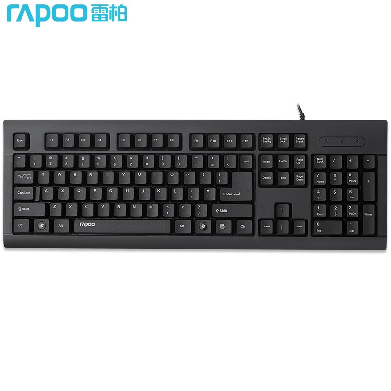 雷柏（Rapoo） K150 有线键盘 办公键盘 全尺寸 防溅洒 电脑键盘 笔记本键盘 USB接口 黑色