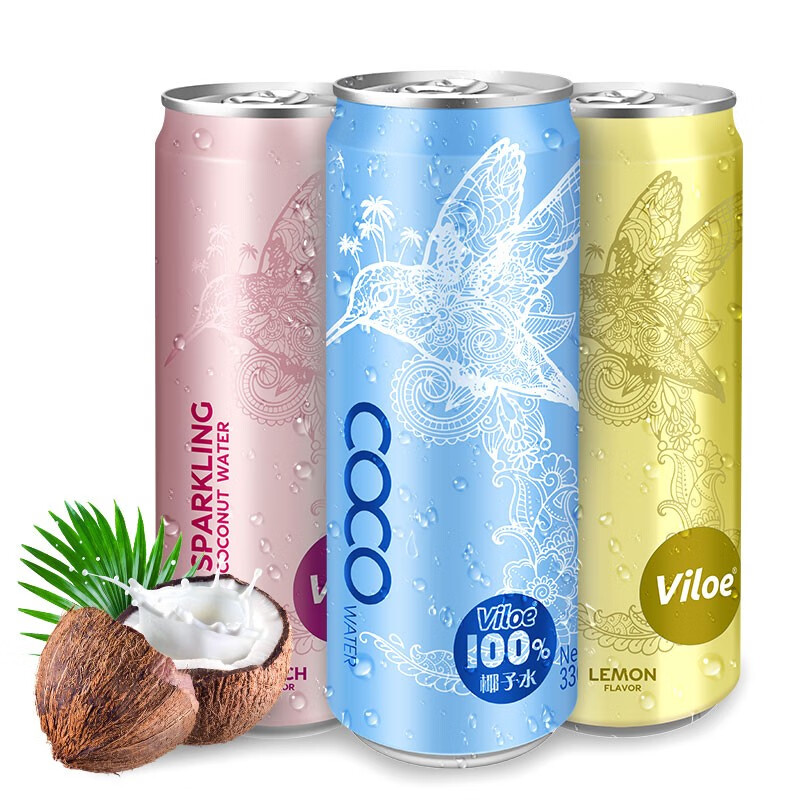 唯乐蜜语(Viloe) 进口天然椰子水 气泡水 果蔬汁 饮料 含有电解质 缤纷味 330ml*3瓶 尝鲜装