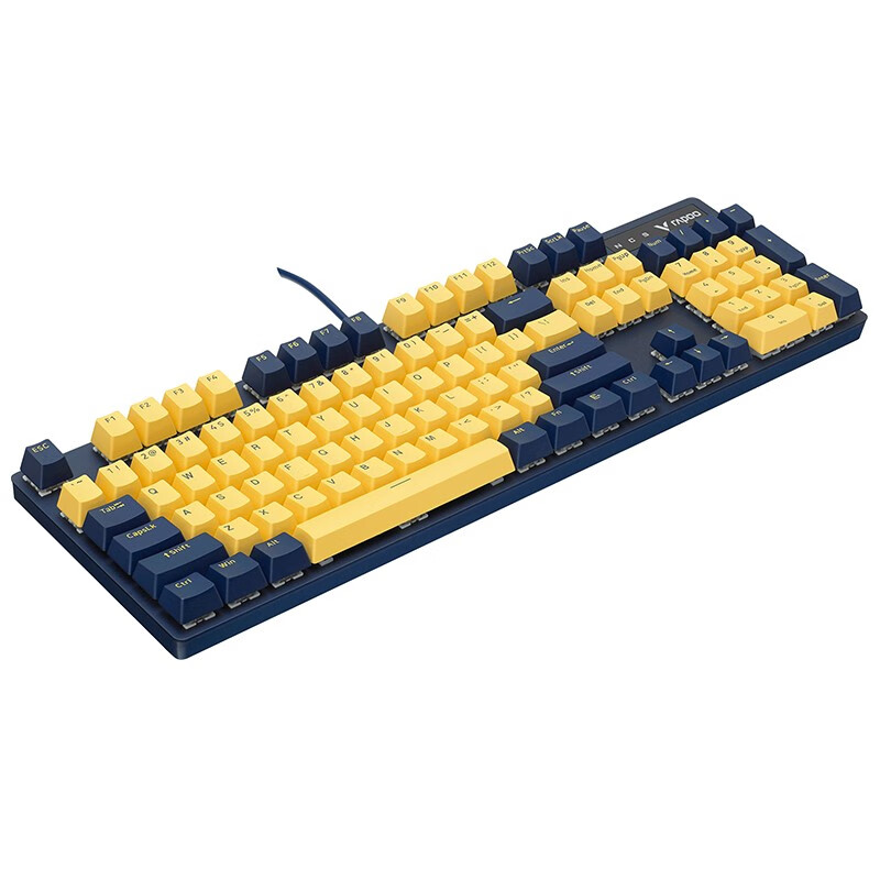 雷柏（Rapoo） V500PRO黄蓝版 机械键盘 有线键盘 游戏键盘 104键单光键盘 吃鸡键盘 PBT键帽 青轴