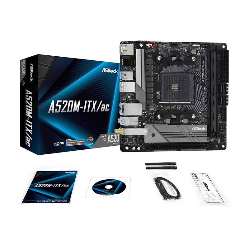 华擎（ASRock） A520M-ITX/ac 支持 cpu 5600X/3700X/3600/3500X（AMD A520/Socket AM4）