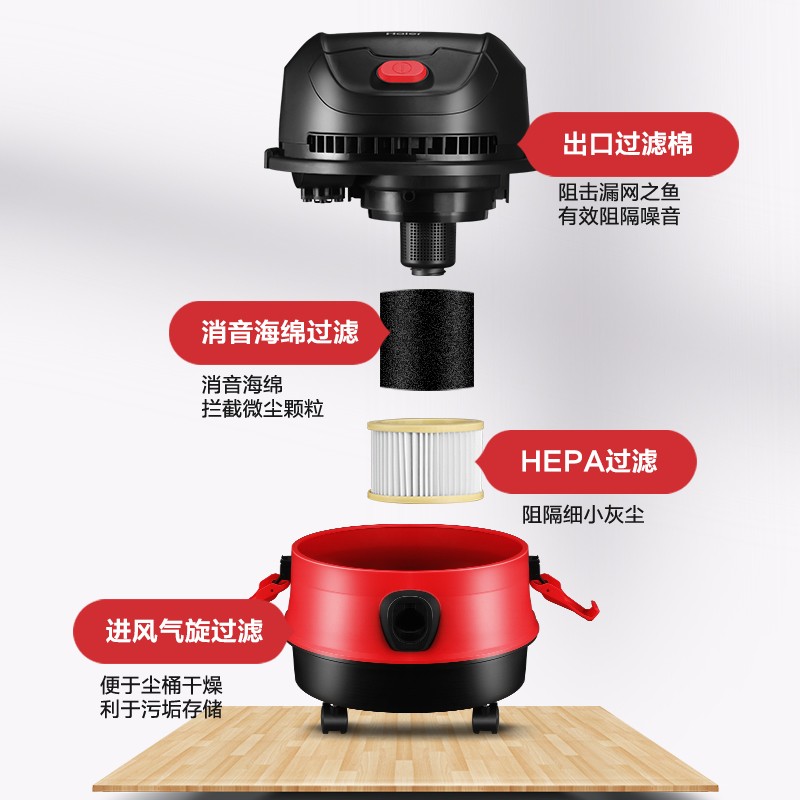 海尔（Haier）吸尘器桶式15L大容量干湿吹家用多用途强劲大吸力自营可工业用HZ-T615R
