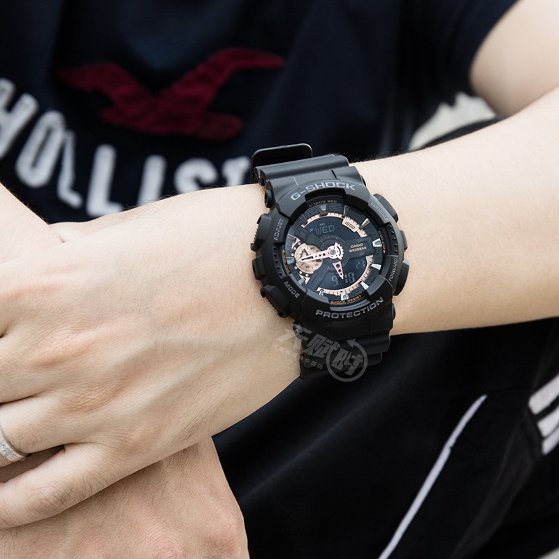 卡西欧(Casio)手表g-shock黑金多功能防震防水运动男表 黑玫瑰金GA-110RG-1A