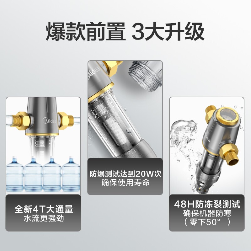 美的（Midea） 前置過濾器40微米反沖洗壓力表監(jiān)控 QZBW20S-12 全屋凈化凈水器