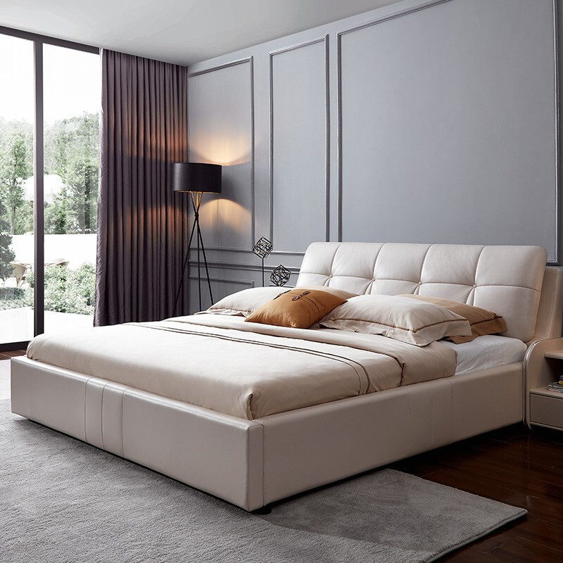 分析全友家居简约皮艺大床双人床牛皮轻奢中大户型主卧室婚床 105135