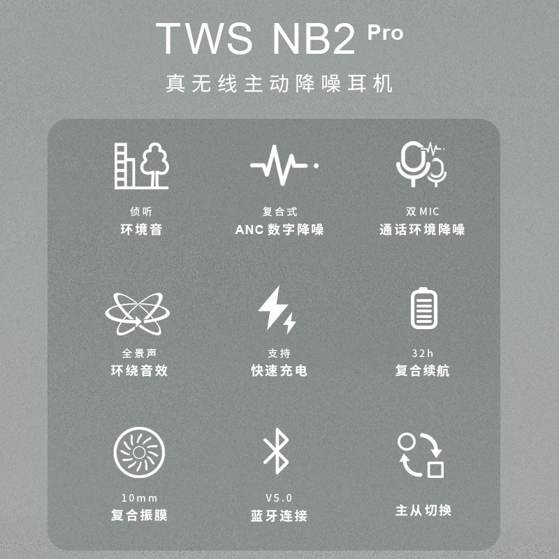 漫步者（EDIFIER）TWS NB2 Pro真无线降噪蓝牙耳机 主动降噪 蓝牙耳机 降噪耳机 通用苹果安卓手机 从容白