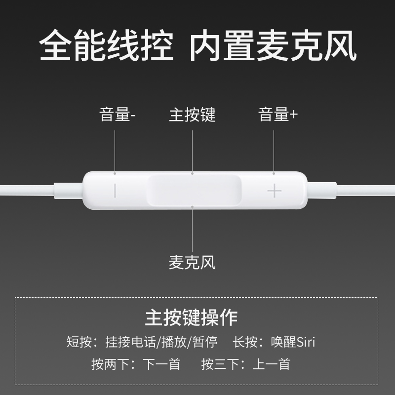 Apple苹果原装耳机有线iPhone13promax/12/11/XS/8ipad苹果手机扁头通用 Lightning闪电接口EarPods有线耳机