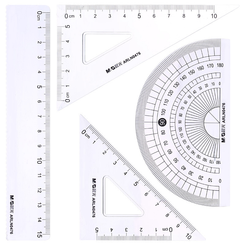 晨光(M&G)文具學(xué)生考試?yán)L圖測(cè)量套尺 15cm直尺+三角尺*2+量角器 booboo系列組合裝尺子 4件套顏色隨機(jī)ARLN0476