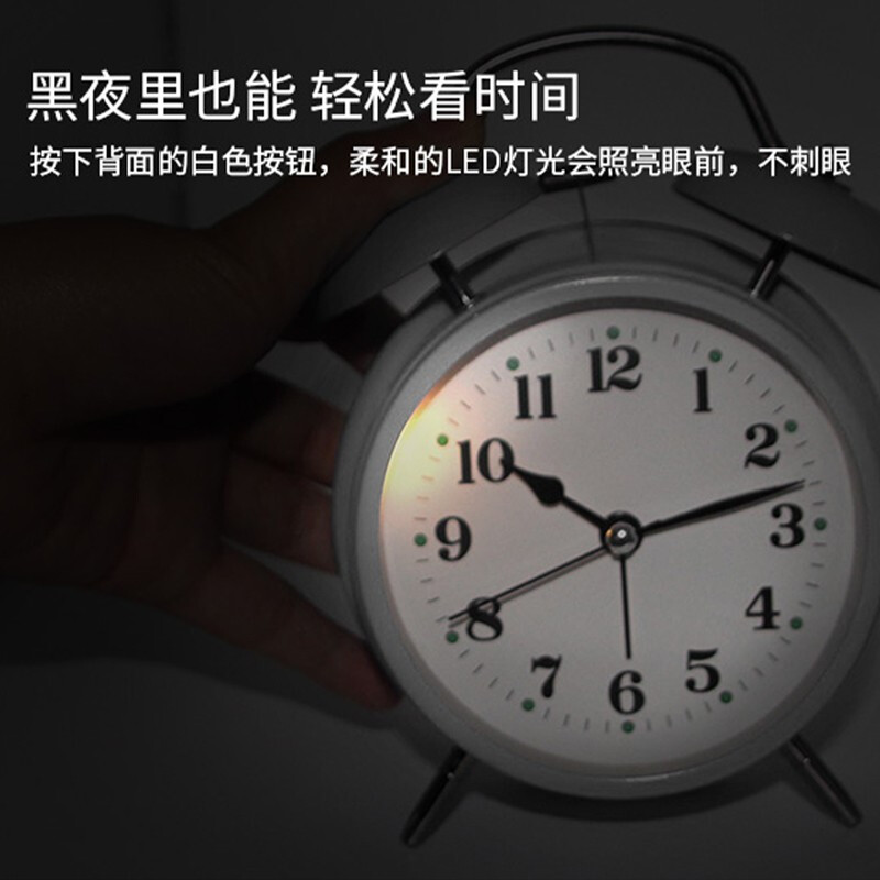 FOOJO闹钟学生夜光低噪音小闹表 家庭卧室床头打铃闹钟 黑色3寸小号1个