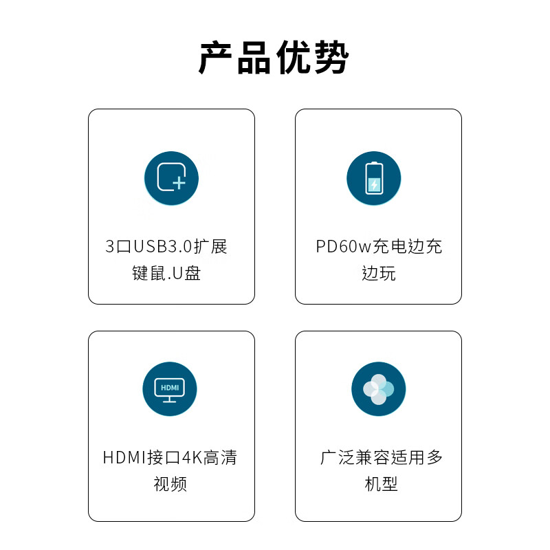 聯(lián)想(Lenovo) Type-C擴(kuò)展塢 PD快充 適用蘋果iPadPro/Mac/華為筆記本 USB-C轉(zhuǎn)HDMI/VGA 轉(zhuǎn)換器分線器LC06