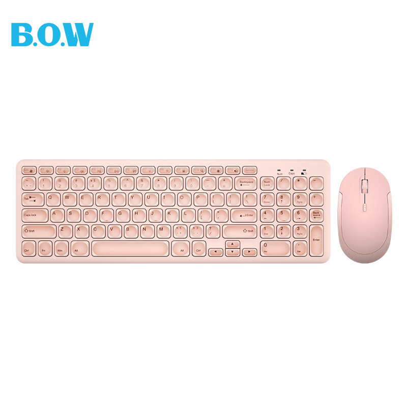 航世（BOW）HW256 无线键盘鼠标套装 办公键鼠套装 超薄静音 防泼溅 电脑键盘 笔记本键盘 粉色