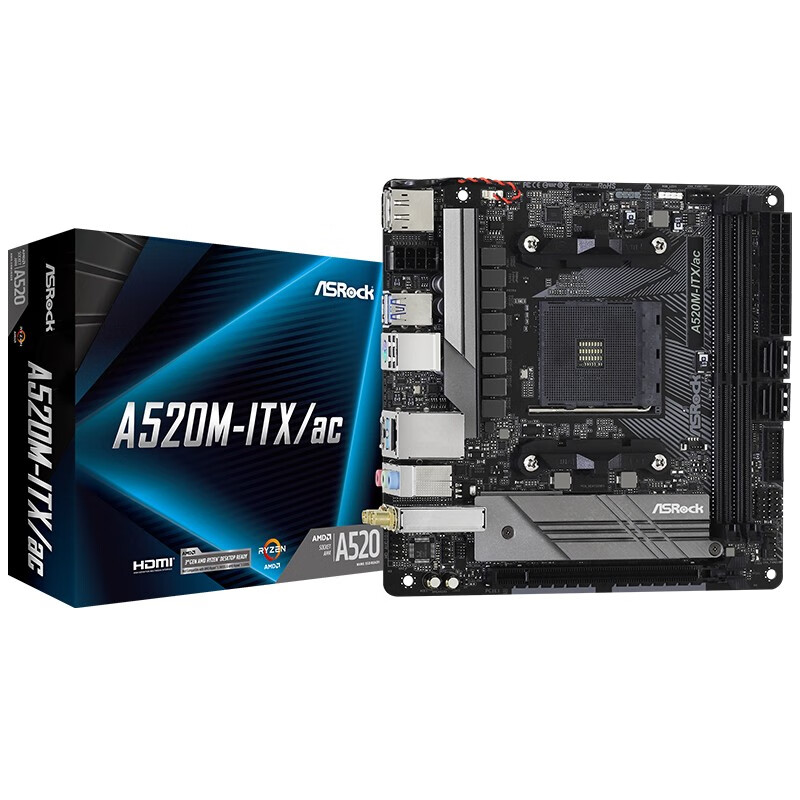 华擎（ASRock） A520M-ITX/ac 支持 cpu 5600X/3700X/3600/3500X（AMD A520/Socket AM4）