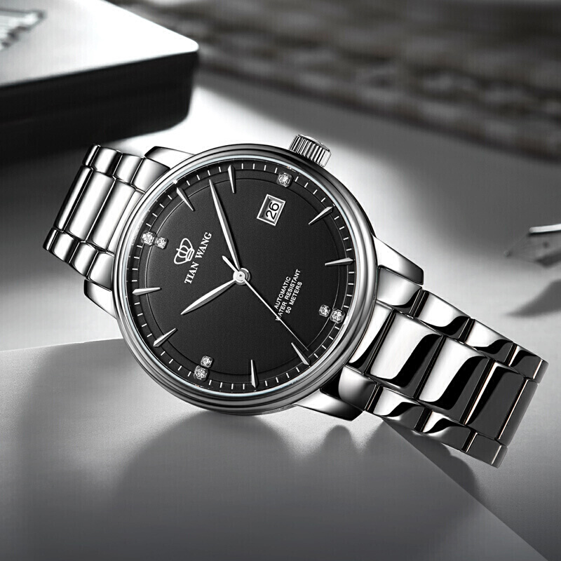 天王表(TIANWANG)手表 昆仑系列钢带机械表商务男士手表黑色GS51003S.D.S.B