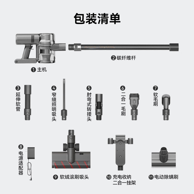 追觅吸尘器家用无线手持 擦地机拖地机吸拖一体机 双旋转擦地 210AW大吸力 碳纤维杆V16