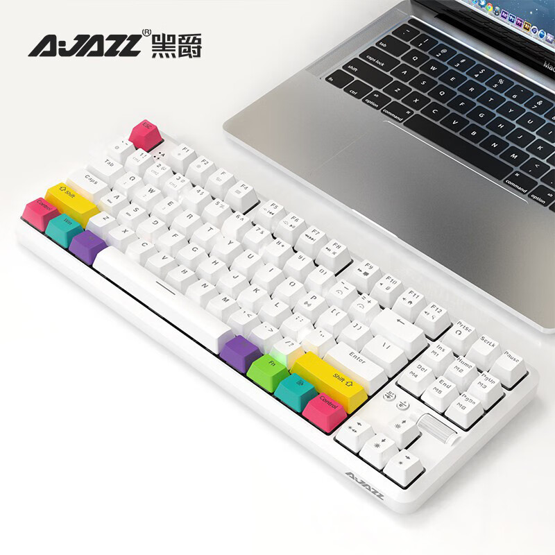 黑爵（AJAZZ）K870T蓝牙无线双模87键机械键盘RGB灯光手机平板笔记本游戏办公 白色青轴