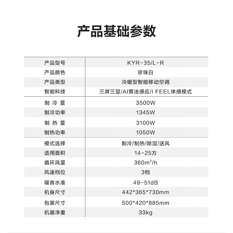 %title插图%num 海信(Hisense)大1.5P匹移动空调 冷暖型家用可移动空调厨房小空调一体机 双风管 双管机 双风管整体降温