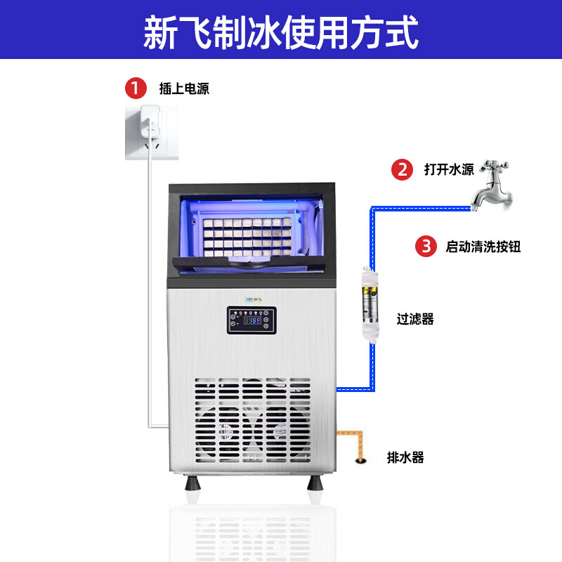 新飞（Frestec）制冰机商用 智能全自动自来水制冰器奶茶店吧台大型冰块机 小型创业款36冰格双进水（45KG产量）