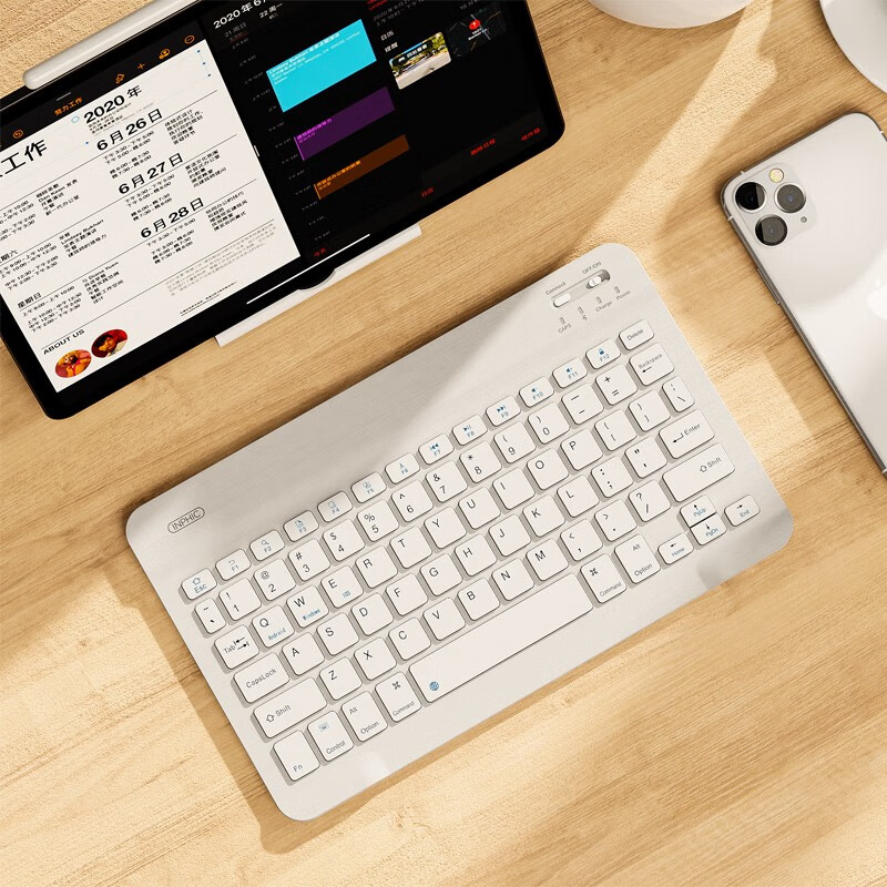 英菲克（INPHIC）V750B 可充电无线蓝牙键盘 办公键盘 ipad电脑平板苹果安卓通用 超薄便携 白色