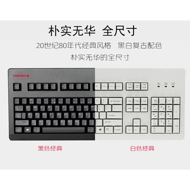 樱桃（Cherry）G80-3000LSCEU-0 机械键盘 有线键盘 游戏键盘 全尺寸键盘 经典复古  白色 青轴
