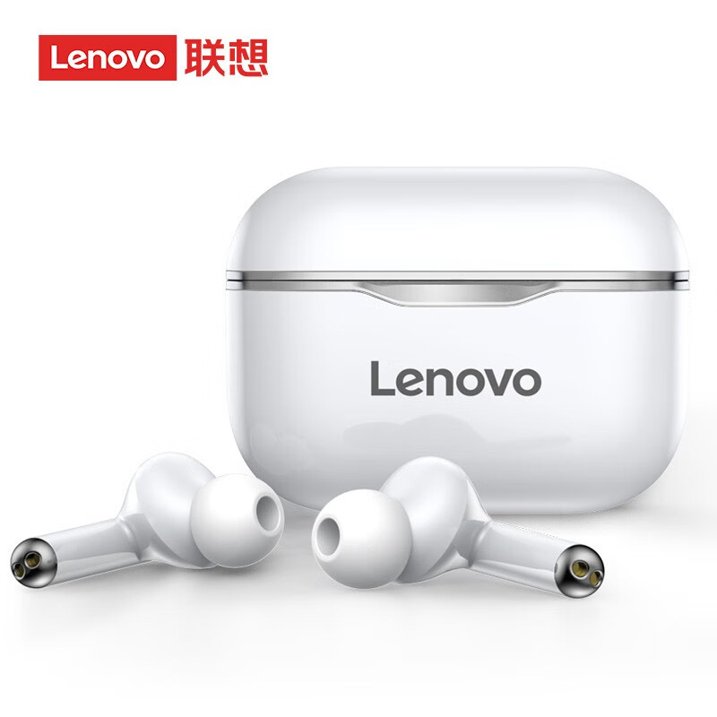 联想（Lenovo）真无线蓝牙耳机 音乐耳机运动跑步 通用苹果华为 LP1白色灰边