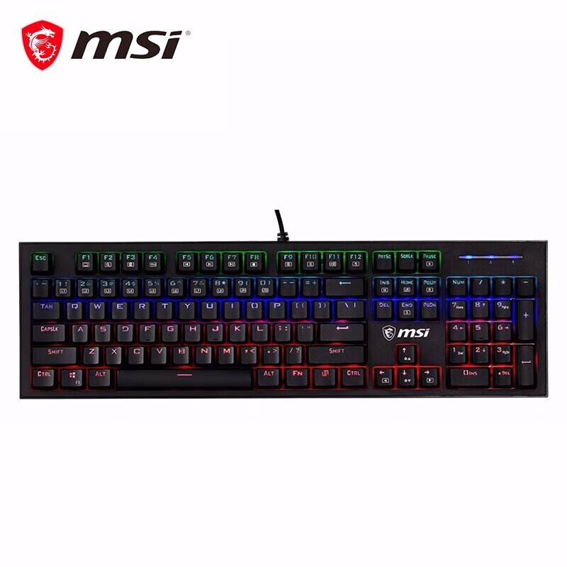 微星（MSI）GK50Z 終結(jié)者 有線機械鍵盤 RGB電競游戲鍵盤 104鍵 辦公電腦鍵盤 吃雞鍵盤 GK50Z 黑色【全鍵無沖 多彩混光】 青軸