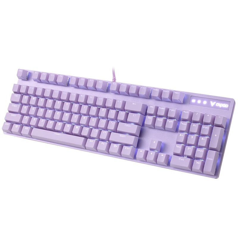 雷柏（Rapoo） V500PRO紫色版 机械键盘 有线键盘 游戏键盘 104键单光键盘 吃鸡键盘 办公键盘 茶轴