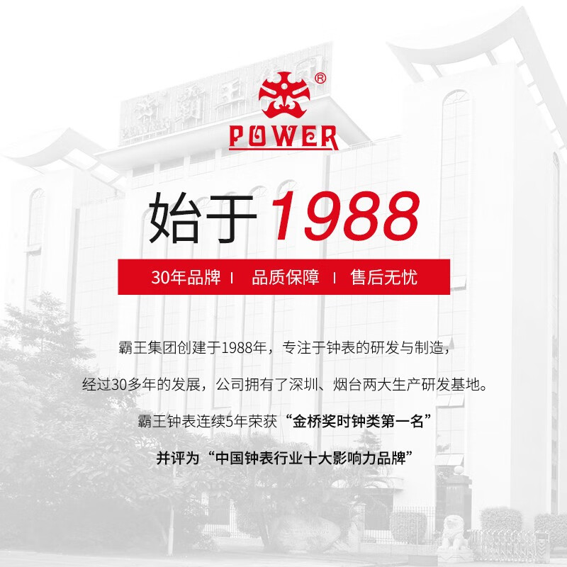 霸王（POWER）闹钟 静音贪睡夜灯多功能方形环保指针儿童学生小台钟床头钟 PW3001AKS金色A款 