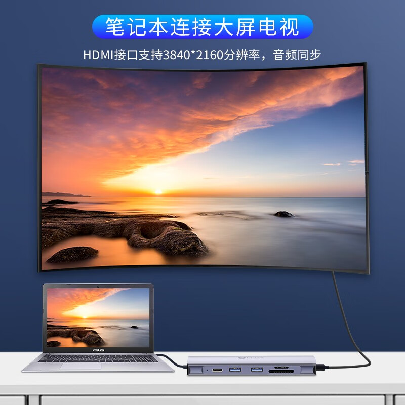 毕亚兹 type-c扩展坞 usb-c转hdmi转接头 macbook拓展坞 华为苹果电脑转换器 六合一【HDMI+PD+读卡】 KZ15