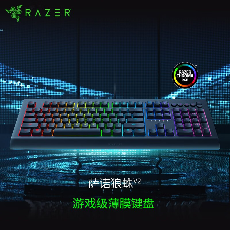 雷蛇 Razer 萨诺狼蛛V2  电竞 RGB游戏键盘 英雄lol 绝地求生 吃鸡神器