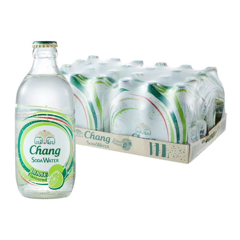 泰国进口 大象（Chang）苏打水青柠味325ml*24瓶 整箱装泰象牌无糖气泡水