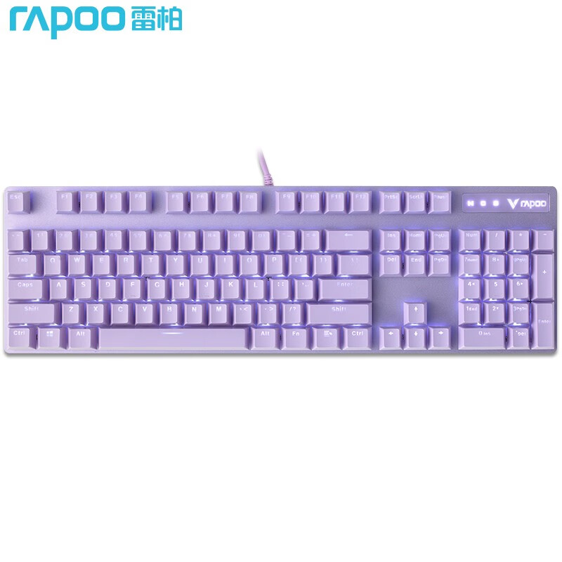 雷柏（Rapoo） V500PRO紫色版 机械键盘 有线键盘 游戏键盘 104键单光键盘 吃鸡键盘 办公键盘 红轴