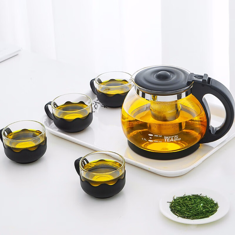 紫丁香 1.7L加厚耐热玻璃茶具可拆洗304不锈钢滤胆泡茶壶带底托花茶壶（颜色随机）