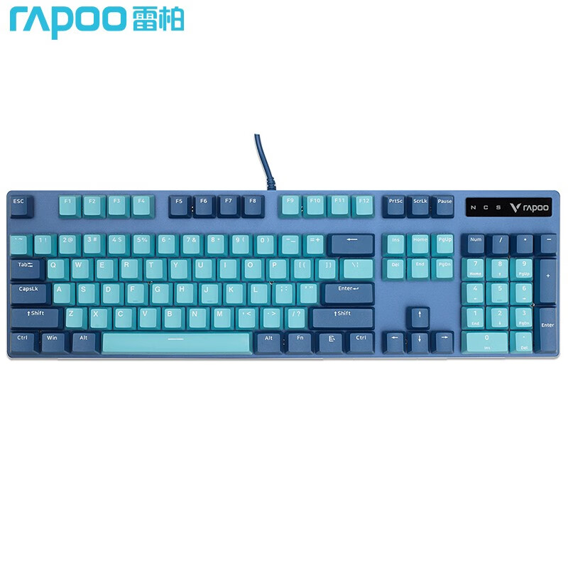雷柏（Rapoo） V500PRO青蓝版 机械键盘 有线键盘 游戏键盘 104键单光键盘 拼色键盘 PBT键帽 黑轴