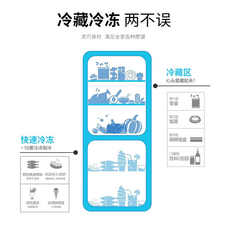 小鸭 冰箱 小型家用双门 小冰箱租房宿舍公寓办公室 电冰箱节能静音 冷冻冷藏迷你 三级能效BCD-98A168拉丝银