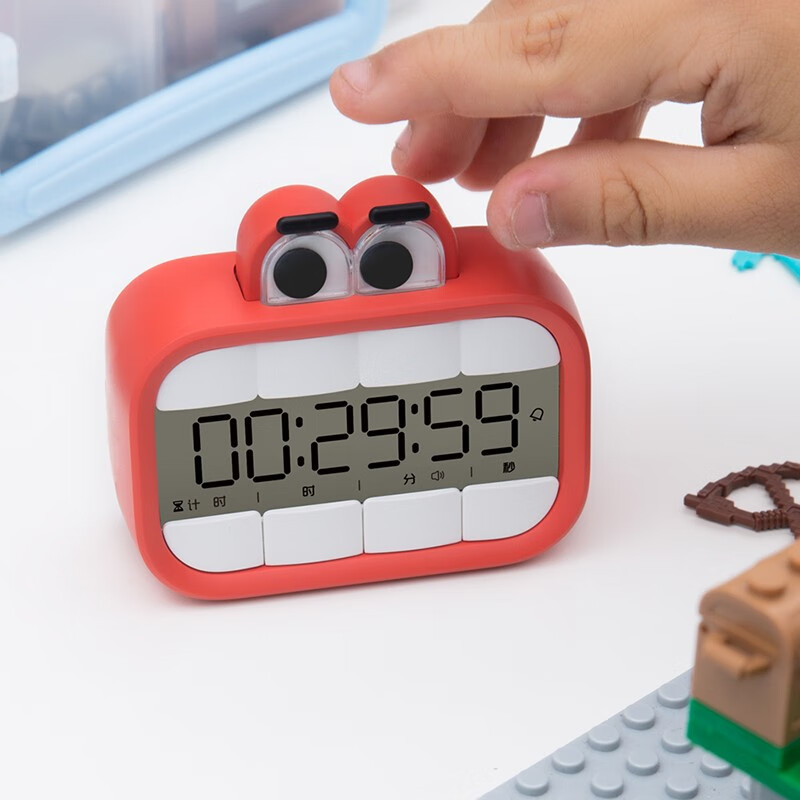 码仕 闹钟计时器学生学习定时器创意智能儿童可震动静音厨房用电子正计时器 大嘴计时款 朱红色